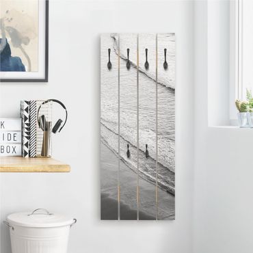 Wooden coat rack - Soft Waves On The Beach Black And White