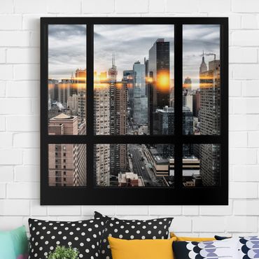 Print on canvas - Windows Overlooking New York With Sun Reflection