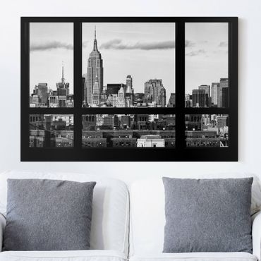 Print on canvas - Window Manhattan Skyline black-white
