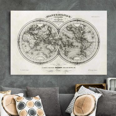 Print on canvas - French map of the hemispheres from 1848