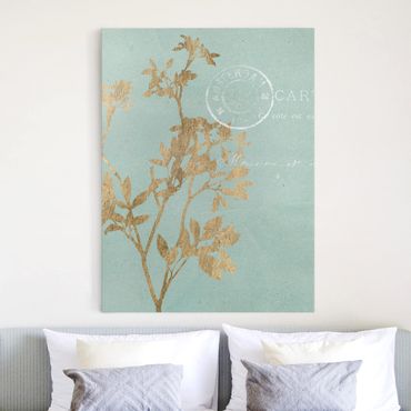 Print on canvas - Golden Leaves On Turquoise I