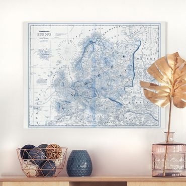 Print on canvas - Map In Blue Tones - Europe