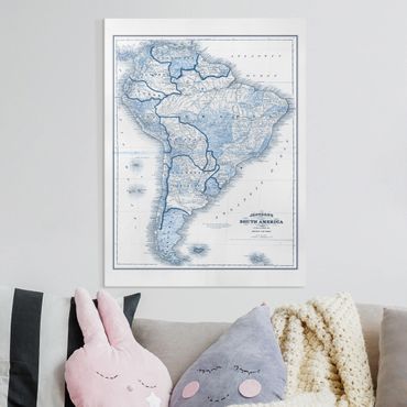 Print on canvas - Map In Blue Tones - South America