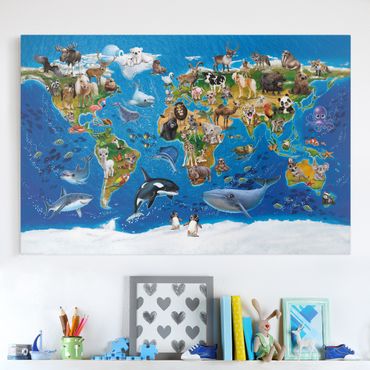 Print on canvas - Animal Club International - World Map With Animals