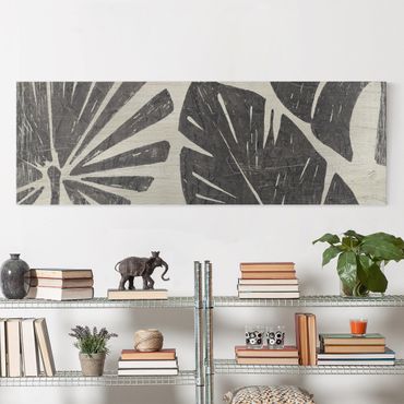 Print on canvas - Palm Leaves Light Grey Backdrop