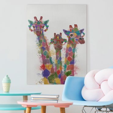 Print on canvas - Rainbow Splash Giraffe Trio