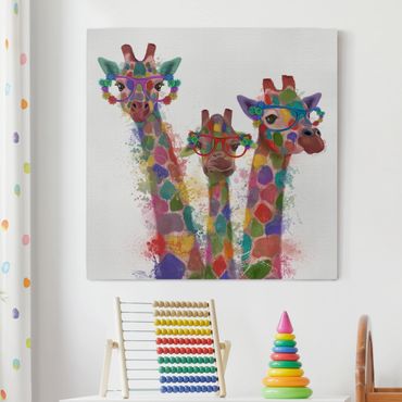 Print on canvas - Rainbow Splash Giraffe Trio