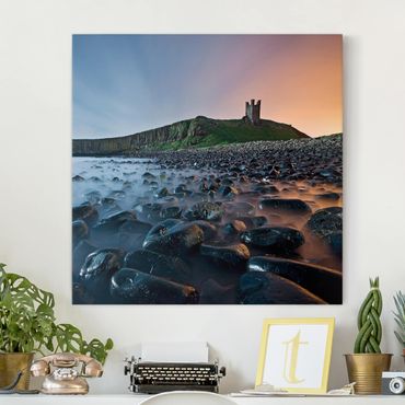 Print on canvas - Sunrise With Fog At Dunstanburgh Castle