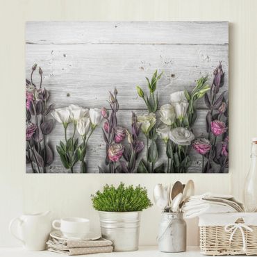 Print on canvas - Tulip Rose Shabby Wood Look