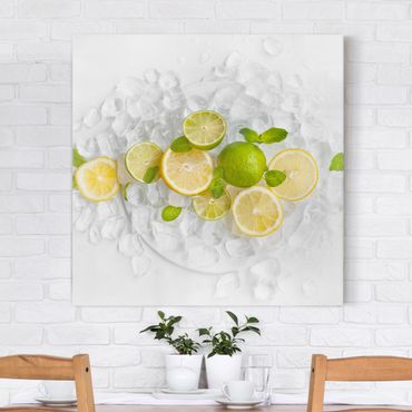 Print on canvas - Citrus Fruit On Ice Cubes