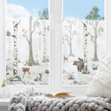 Window decoration - Silent white forest with animals