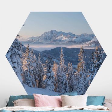 Self-adhesive hexagonal pattern wallpaper - Leogang Mountains Austria