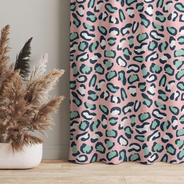 Curtain - Leopard Pattern In Pastel Pink And Blue