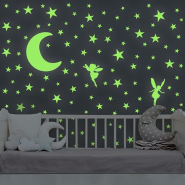Wall sticker glow in the dark - Light-wall tattoo Kit moon with Elves