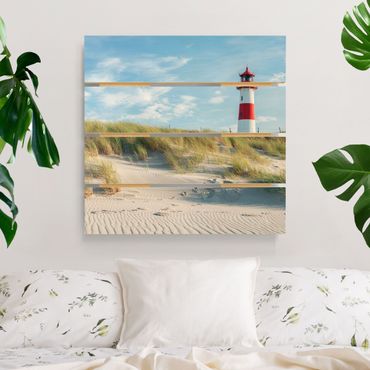 Print on wood - Lighthouse At The North Sea