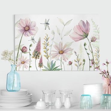 Print on canvas - Dragonflies in a flower rush - Landscape format 3:2