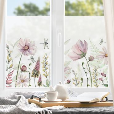 Window decoration - Dragonflies in a flower rush