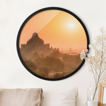 Circular framed print - Temple Complex Bathed In Light