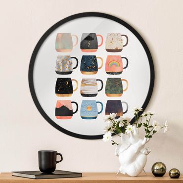 Circular framed print - Favorite Mugs With Gold