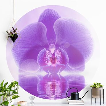 Self-adhesive round wallpaper - Purple Orchid On Water