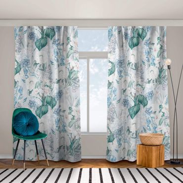Curtain - Lilies And Hydrangea On Blue