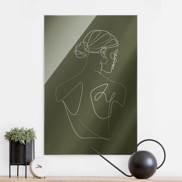 Glass print - Line Art - Woman Back Green - Portrait format