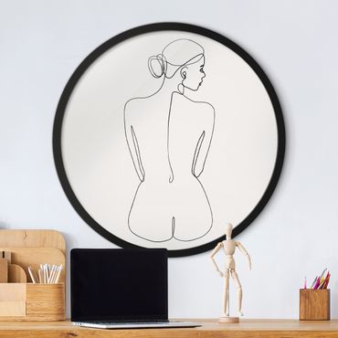Circular framed print - Line Art Nudes Back Black And White