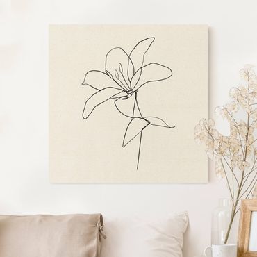 Natural canvas print - Line Art Flower Black And White - Square 1:1