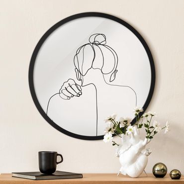 Circular framed print - Line Art Woman Nape Of The Neck Black And White
