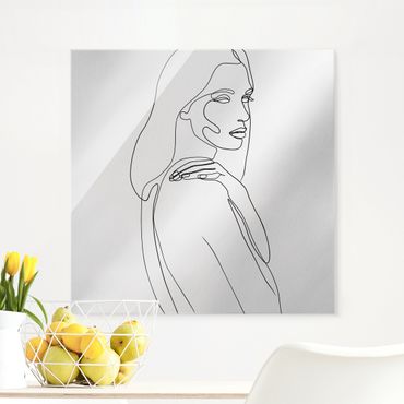 Glass print - Line Art Woman Shoulder Black And White - Square