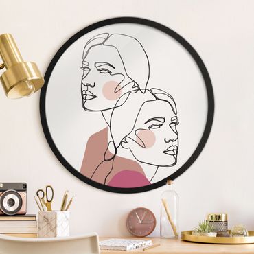 Circular framed print - Line Art Women Portrait Cheeks Pink