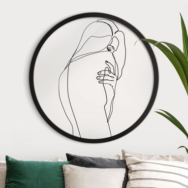 Circular framed print - Line Art Nude Shoulder Black And White