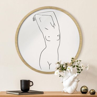 Circular framed print - Line Art Nude Art Of A Woman Black And White
