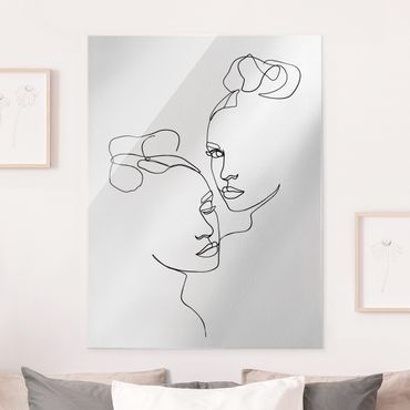 Glass print - Line Art Faces Women Black And White - Portrait format