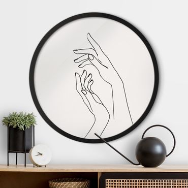 Circular framed print - Line Art Hands