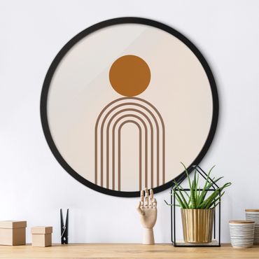 Circular framed print - Line Art Circle And Lines Copper