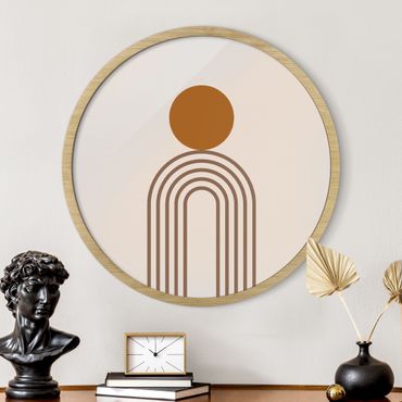Circular framed print - Line Art Circle And Lines Copper
