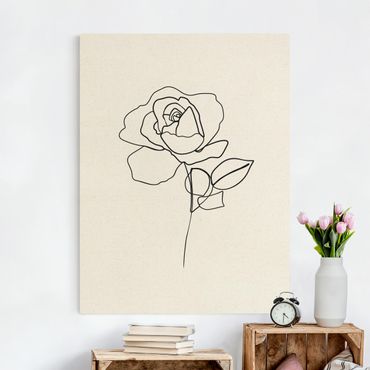 Natural canvas print - Line Art Rose Black White - Portrait format 3:4