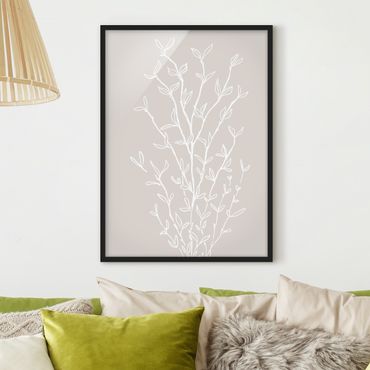 Framed prints - Line Art branch on beige