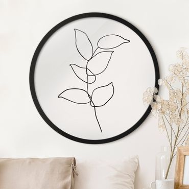 Circular framed print - Line Art Twig Black And White