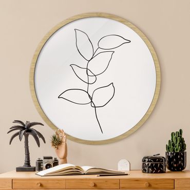 Circular framed print - Line Art Twig Black And White