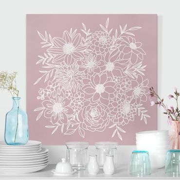 Print on canvas - Lineart Flowers In Dusky Pink