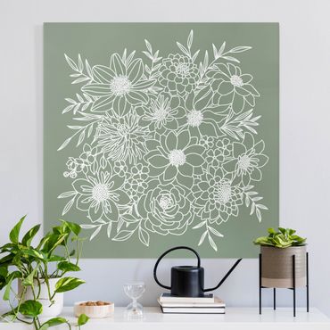 Print on canvas - Lineart Flowers In Green