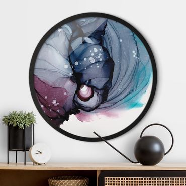 Circular framed print - Lines In Midnight Blue Cocoon