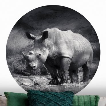 Self-adhesive round wallpaper - Lonesome Rhinoceros