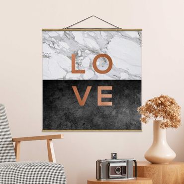 Fabric print with poster hangers - Love Copper And Marble - Square 1:1