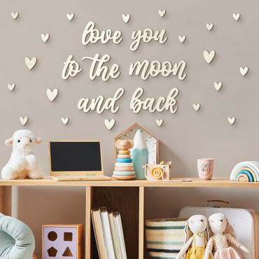 Wooden wall decoration 3D Text - Love you to the moon - Hearts
