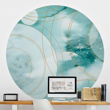 Self-adhesive round wallpaper - Magic Golden Starry Sky II