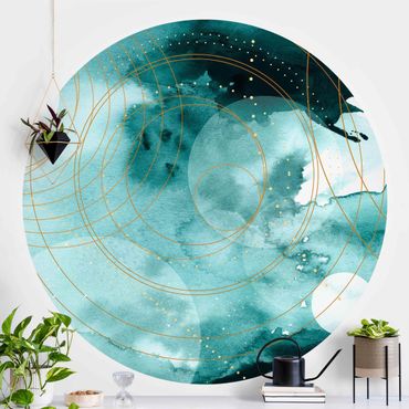 Self-adhesive round wallpaper - Magic Golden Starry Sky
