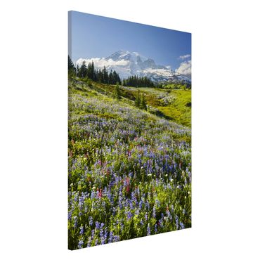 Magnetic memo board - Mountain Meadow With Flowers In Front Of Mt. Rainier
